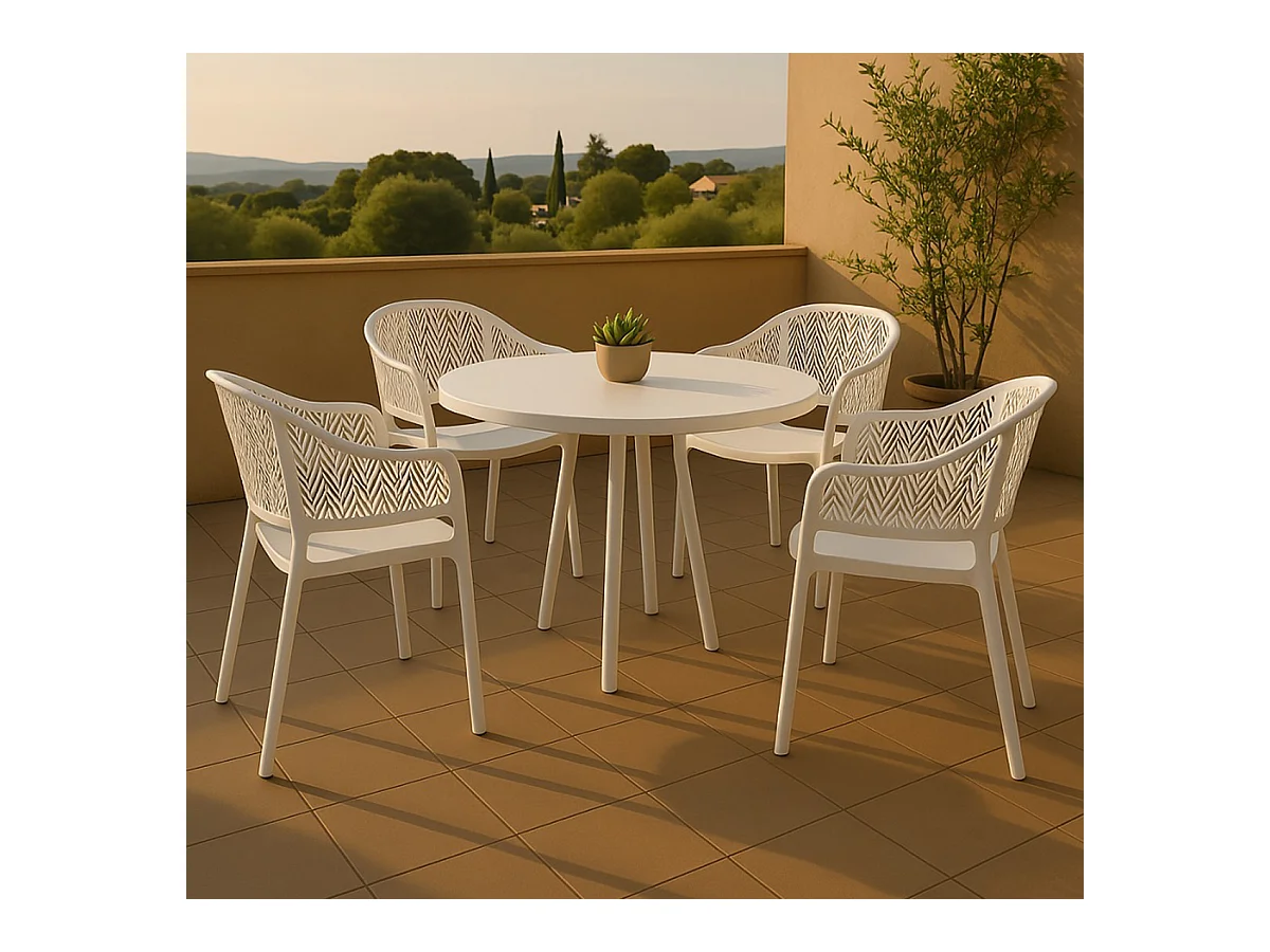 Lot de 4 chaises de jardin empilables en résine coloris blanc - Longueur 59 x Profondeur 56 x Hauteur 79 cm
