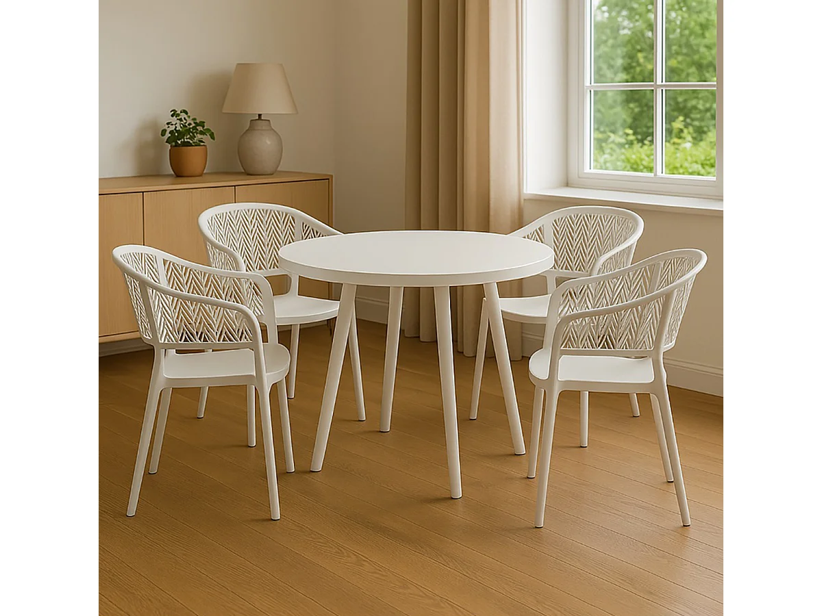 Lot de 4 chaises de jardin empilables en résine coloris blanc - Longueur 59 x Profondeur 56 x Hauteur 79 cm