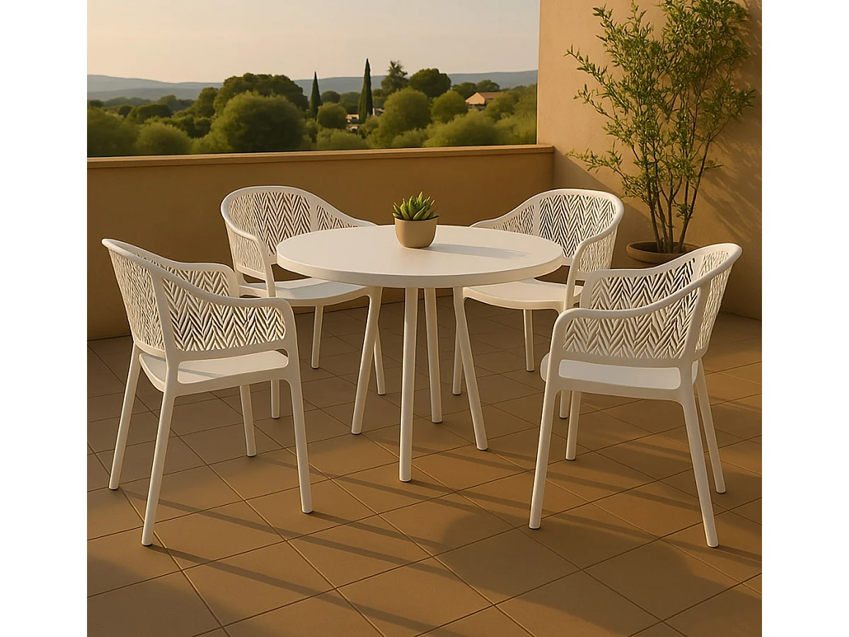 Lot de 4 chaises de jardin empilables en résine coloris blanc - Longueur 59 x Profondeur 56 x Hauteur 79 cm