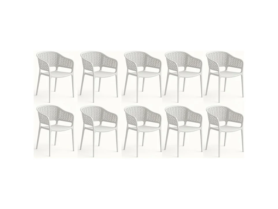 Lot de 10 chaises de jardin empilables en résine coloris blanc - Longueur 59 x Profondeur 56 x Hauteur 79 cm