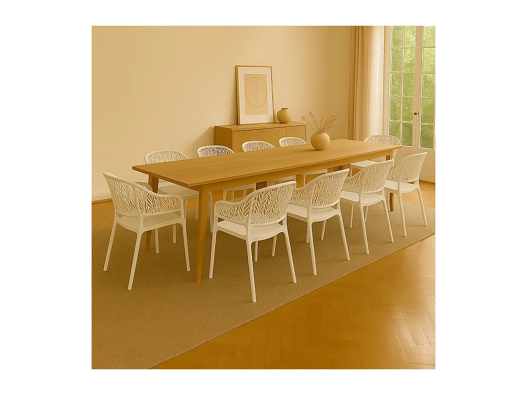 Lot de 10 chaises de jardin empilables en résine coloris blanc - Longueur 59 x Profondeur 56 x Hauteur 79 cm
