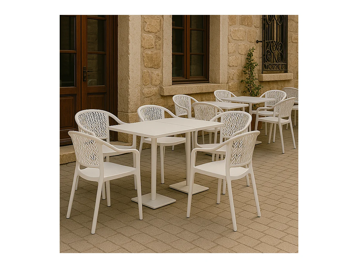 Lot de 10 chaises de jardin empilables en résine coloris blanc - Longueur 59 x Profondeur 56 x Hauteur 79 cm