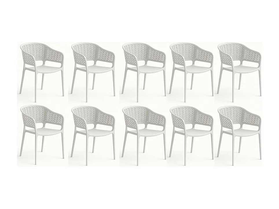 Lot de 10 chaises de jardin empilables en résine coloris blanc - Longueur 59 x Profondeur 56 x Hauteur 79 cm