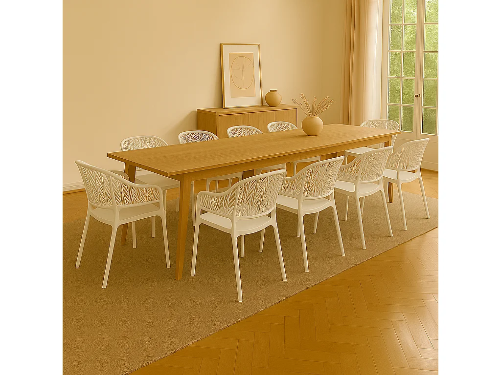 Lot de 10 chaises de jardin empilables en résine coloris blanc - Longueur 59 x Profondeur 56 x Hauteur 79 cm