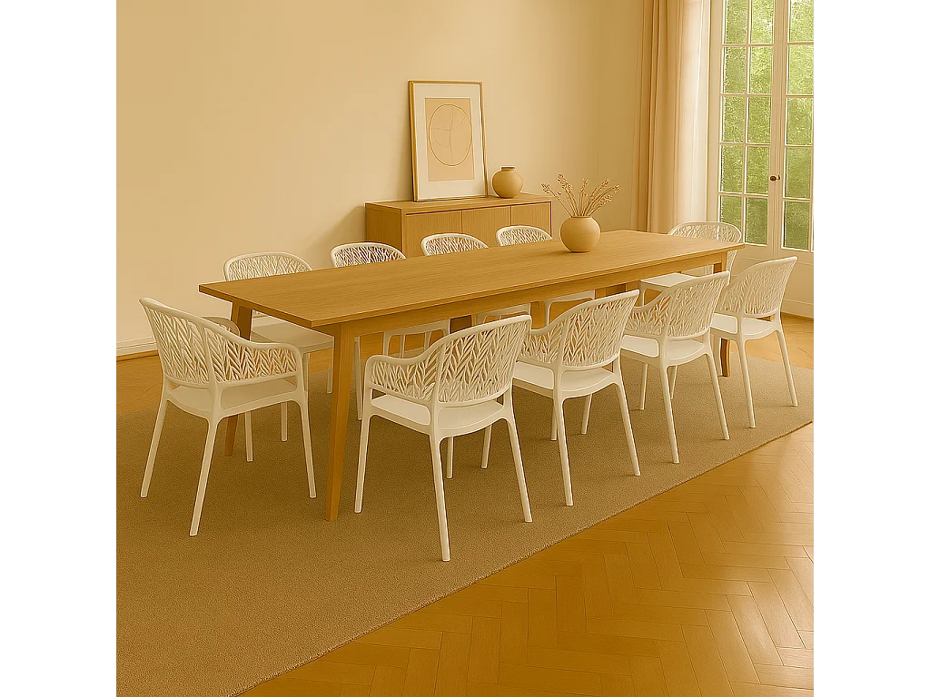 Lot de 10 chaises de jardin empilables en résine coloris blanc - Longueur 59 x Profondeur 56 x Hauteur 79 cm