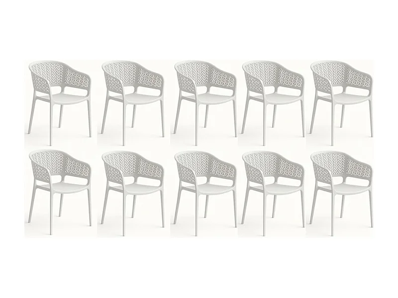 Lot de 10 chaises de jardin empilables en résine coloris blanc - Longueur 59 x Profondeur 56 x Hauteur 79 cm