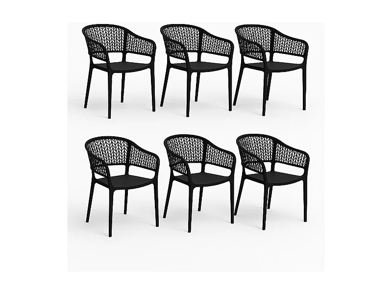 Lot de 6 chaises de jardin empilables en résine coloris anthracite - Longueur 59 x Profondeur 56 x Hauteur 79 cm