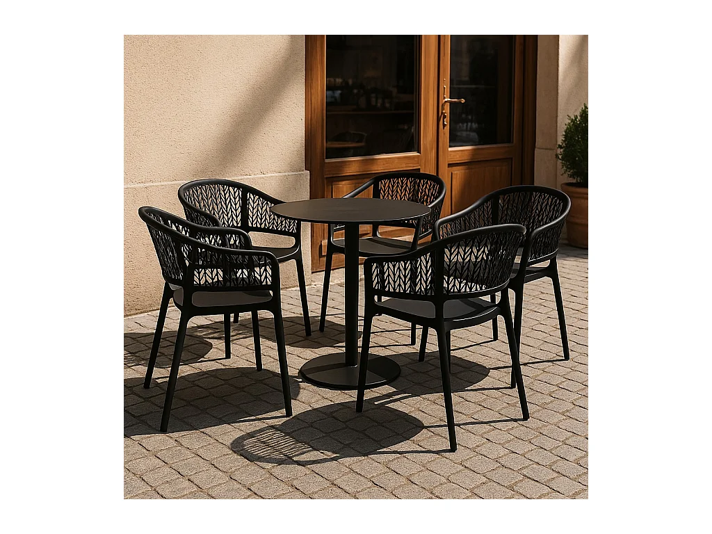 Lot de 6 chaises de jardin empilables en résine coloris anthracite - Longueur 59 x Profondeur 56 x Hauteur 79 cm