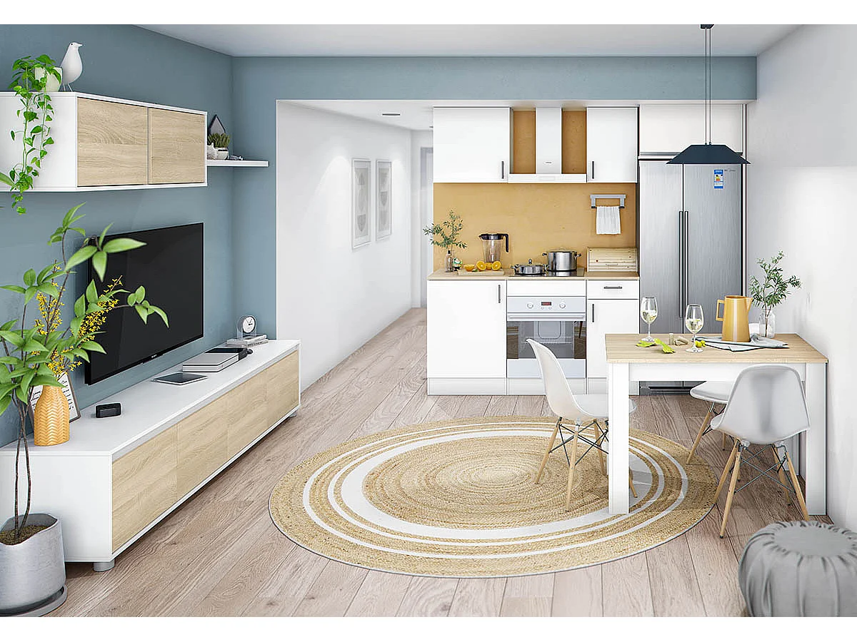 Meuble à suspendre, meuble haut de cuisine mural avec 1 porte coloris blanc brillant - hauteur 59 x longueur 40 x profondeur 34 cm