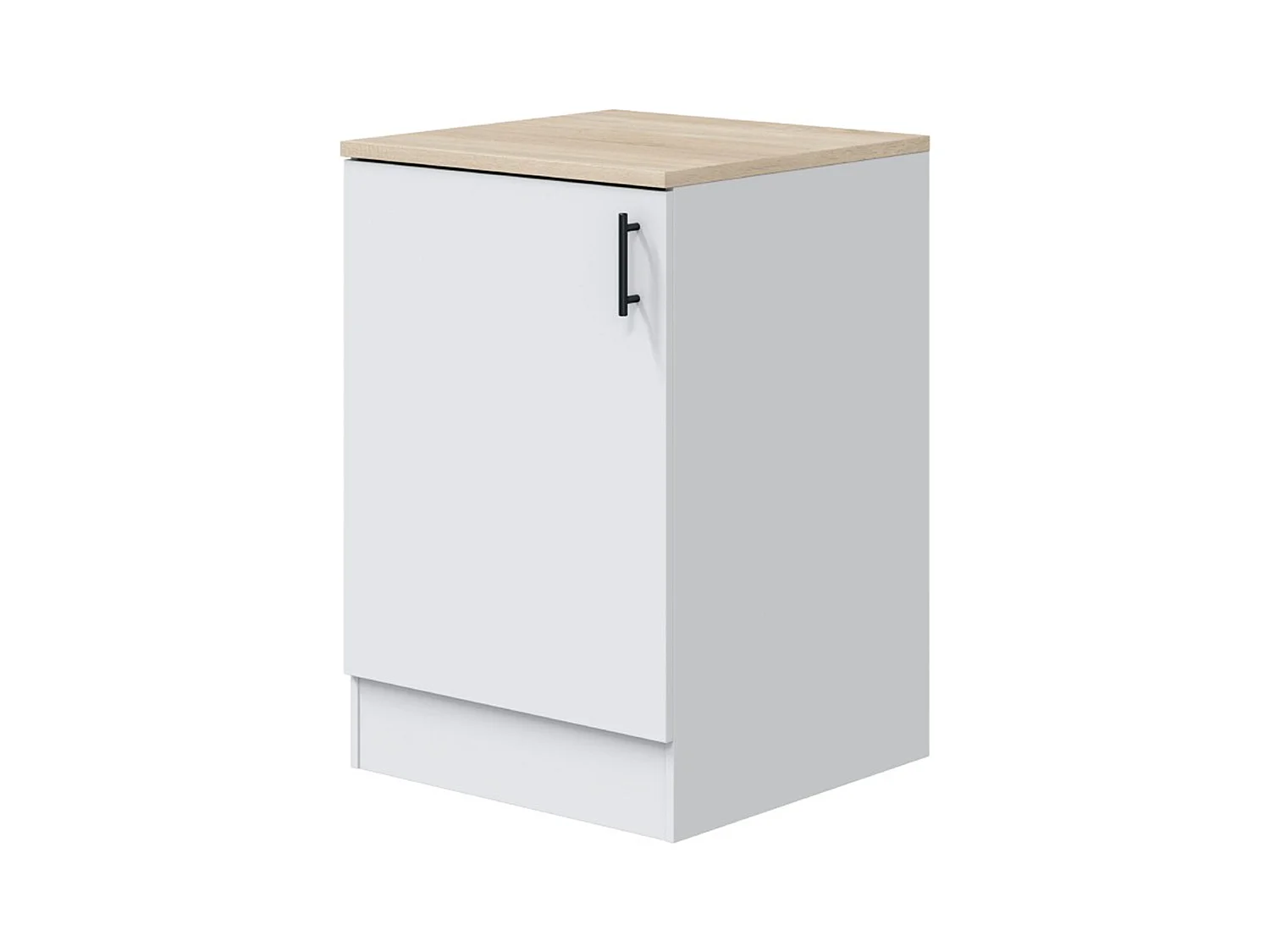 Meuble bas de cuisine avec plan de travail , 1 porte coloris blanc brillant /chêne canadien - hauteur 90 x longueur 60 x profondeur 60 cm