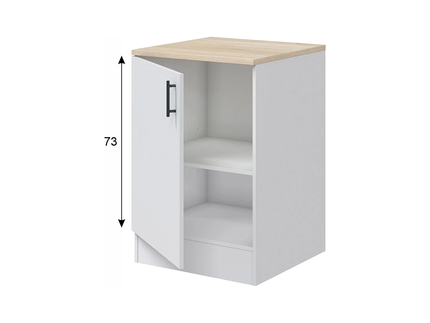 Meuble bas de cuisine avec plan de travail , 1 porte coloris blanc brillant /chêne canadien - hauteur 90 x longueur 60 x profondeur 60 cm