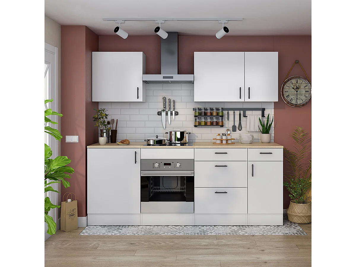 Meuble bas de cuisine avec plan de travail , 1 porte coloris blanc brillant /chêne canadien - hauteur 90 x longueur 60 x profondeur 60 cm