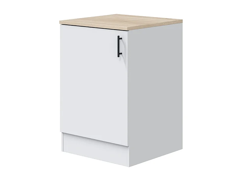 Meuble bas de cuisine avec plan de travail , 1 porte coloris blanc brillant /chêne canadien - hauteur 90 x longueur 60 x profondeur 60 cm