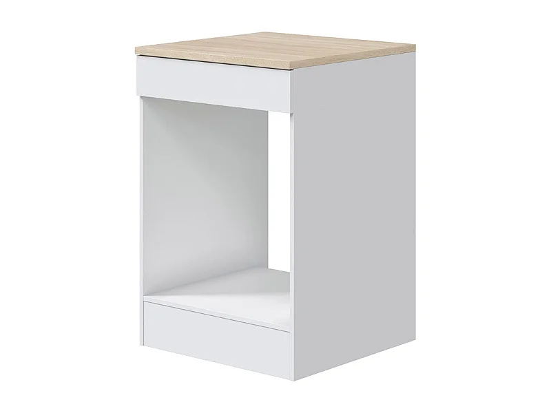Meuble bas de cuisine avec plan de travail pour four coloris blanc brillant /chêne canadien - hauteur 90 x longueur 60 x profondeur 60 cm