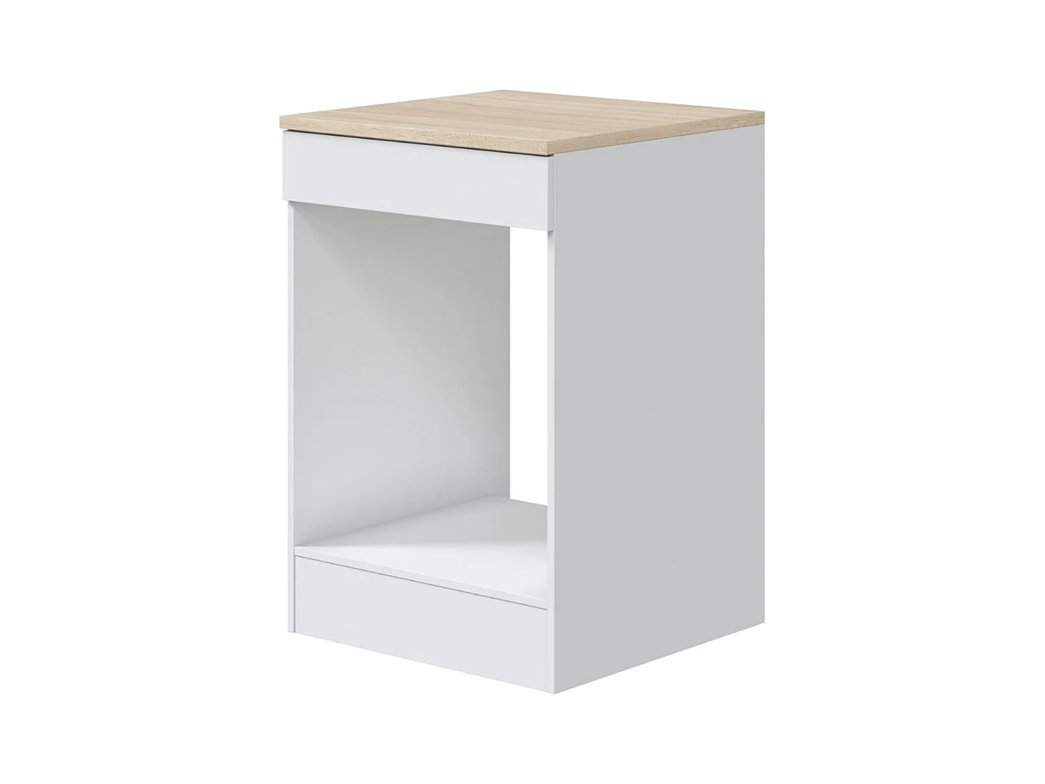 Meuble bas de cuisine avec plan de travail pour four coloris blanc brillant /chêne canadien - hauteur 90 x longueur 60 x profondeur 60 cm