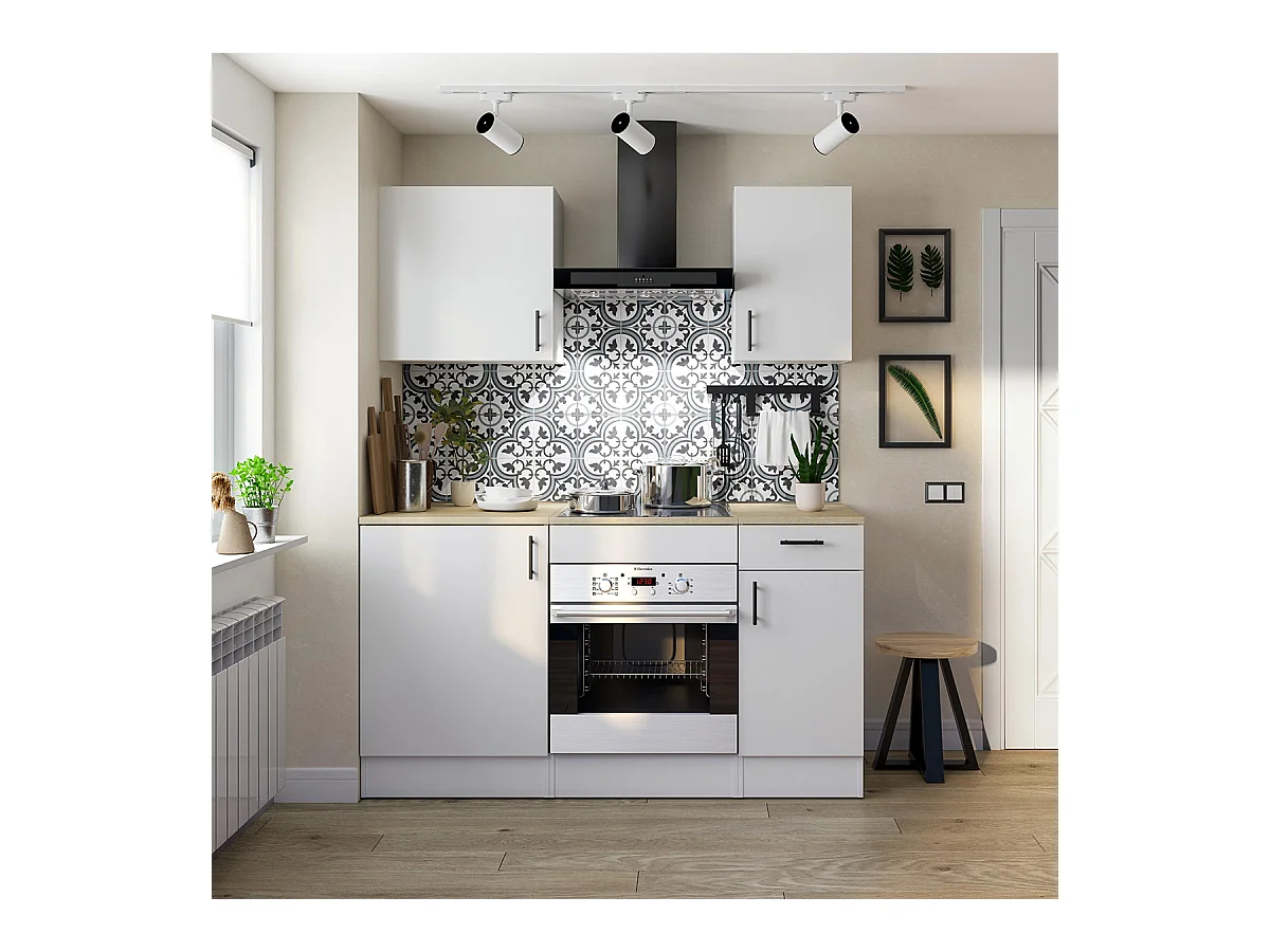 Meuble bas de cuisine avec plan de travail pour four coloris blanc brillant /chêne canadien - hauteur 90 x longueur 60 x profondeur 60 cm