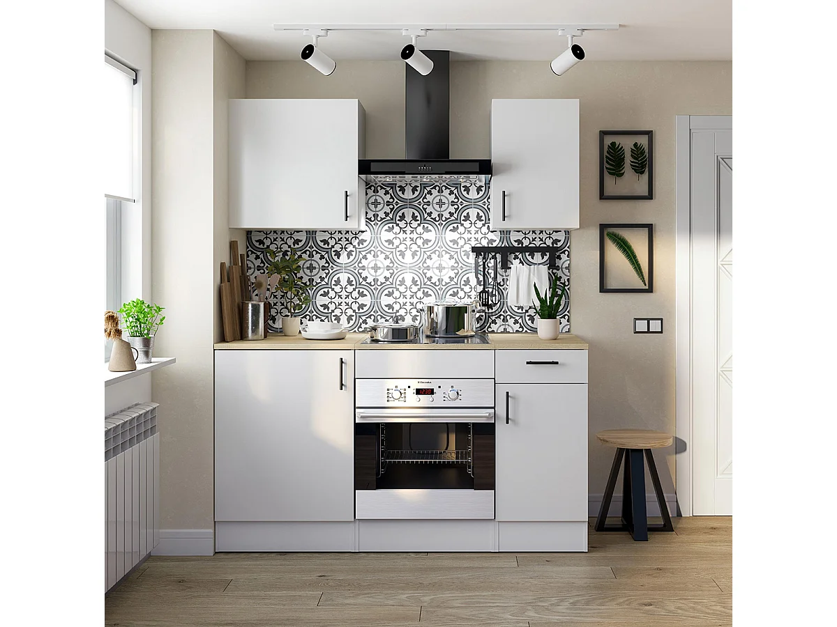 Meuble bas de cuisine avec plan de travail pour four coloris blanc brillant /chêne canadien - hauteur 90 x longueur 60 x profondeur 60 cm