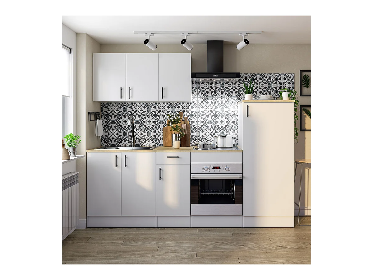 Colonne armoire de cuisine avec 1 porte coloris blanc brillant/chêne canadien- hauteur 148 x longueur 60 x profondeur 60 cm