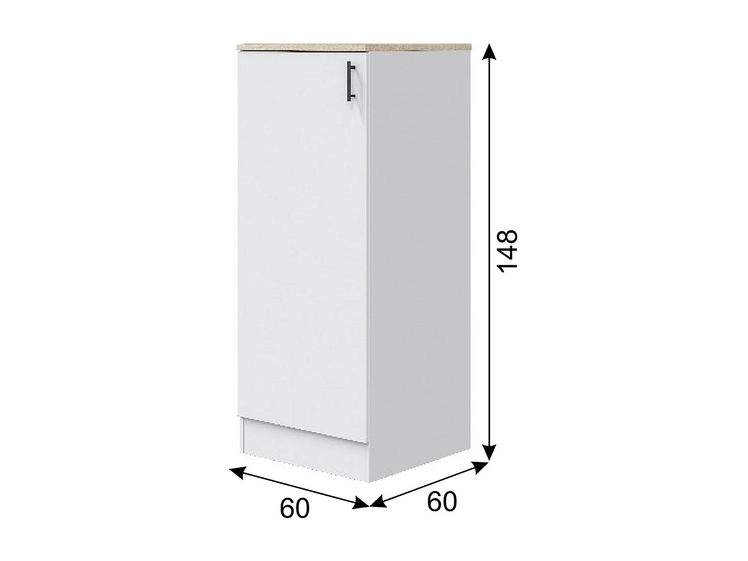Colonne armoire de cuisine avec 1 porte coloris blanc brillant/chêne canadien- hauteur 148 x longueur 60 x profondeur 60 cm