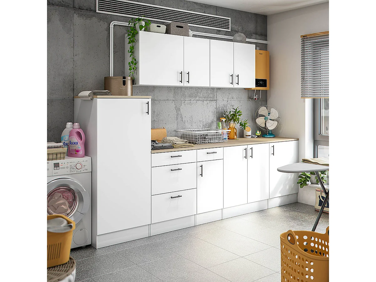 Colonne armoire de cuisine avec 1 porte coloris blanc brillant/chêne canadien- hauteur 148 x longueur 60 x profondeur 60 cm