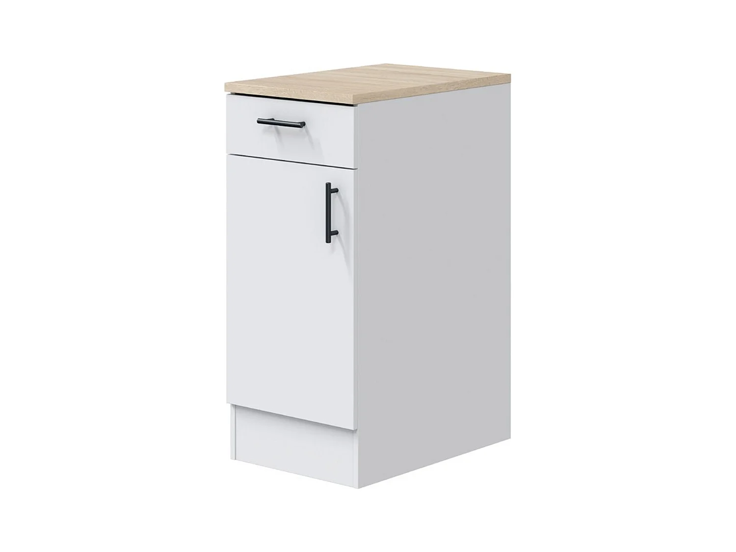 Meuble bas de cuisine avec plan de travail , 1 porte + 1 tiroir coloris blanc brillant /chêne canadien - hauteur 90 x longueur 40 x profondeur 60 cm