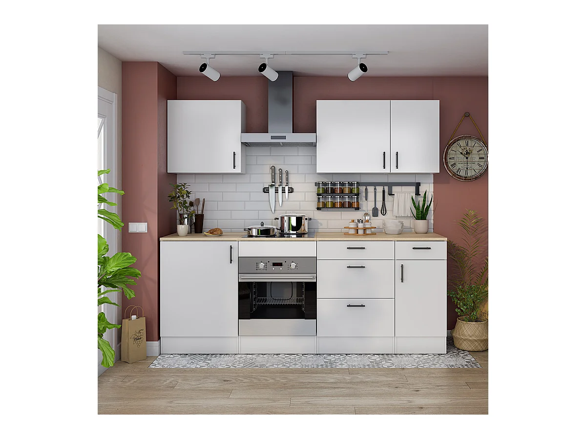 Meuble bas de cuisine avec plan de travail , 1 porte + 1 tiroir coloris blanc brillant /chêne canadien - hauteur 90 x longueur 40 x profondeur 60 cm