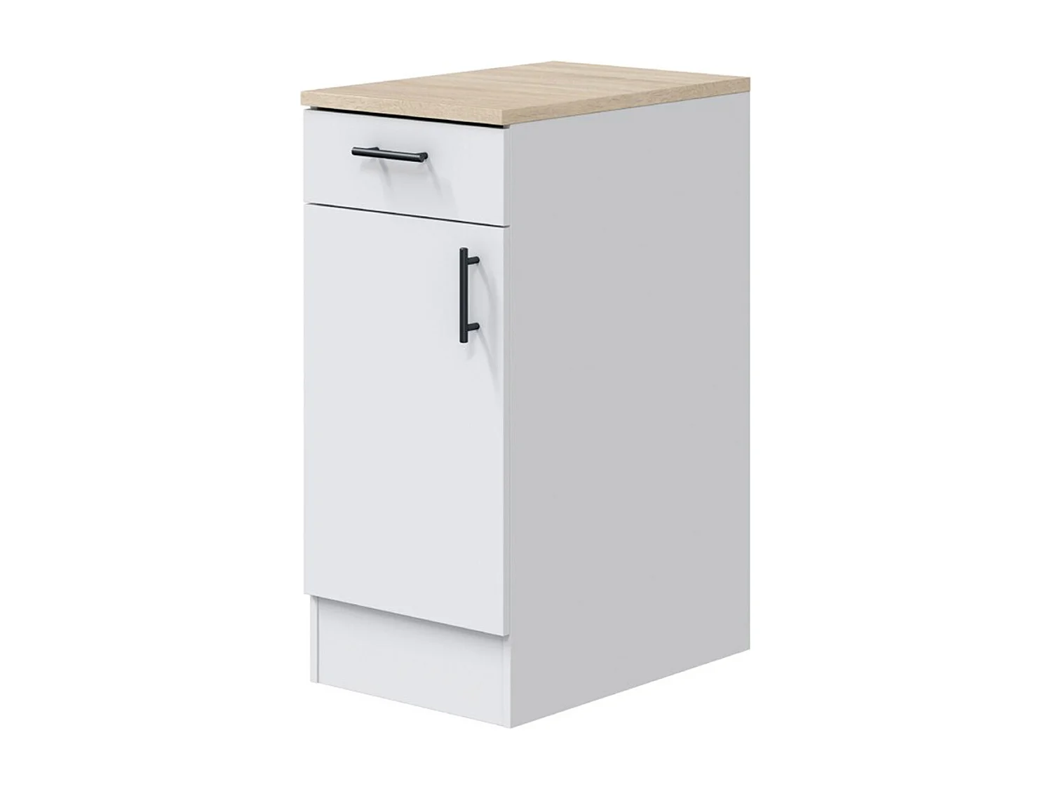 Meuble bas de cuisine avec plan de travail , 1 porte + 1 tiroir coloris blanc brillant /chêne canadien - hauteur 90 x longueur 40 x profondeur 60 cm