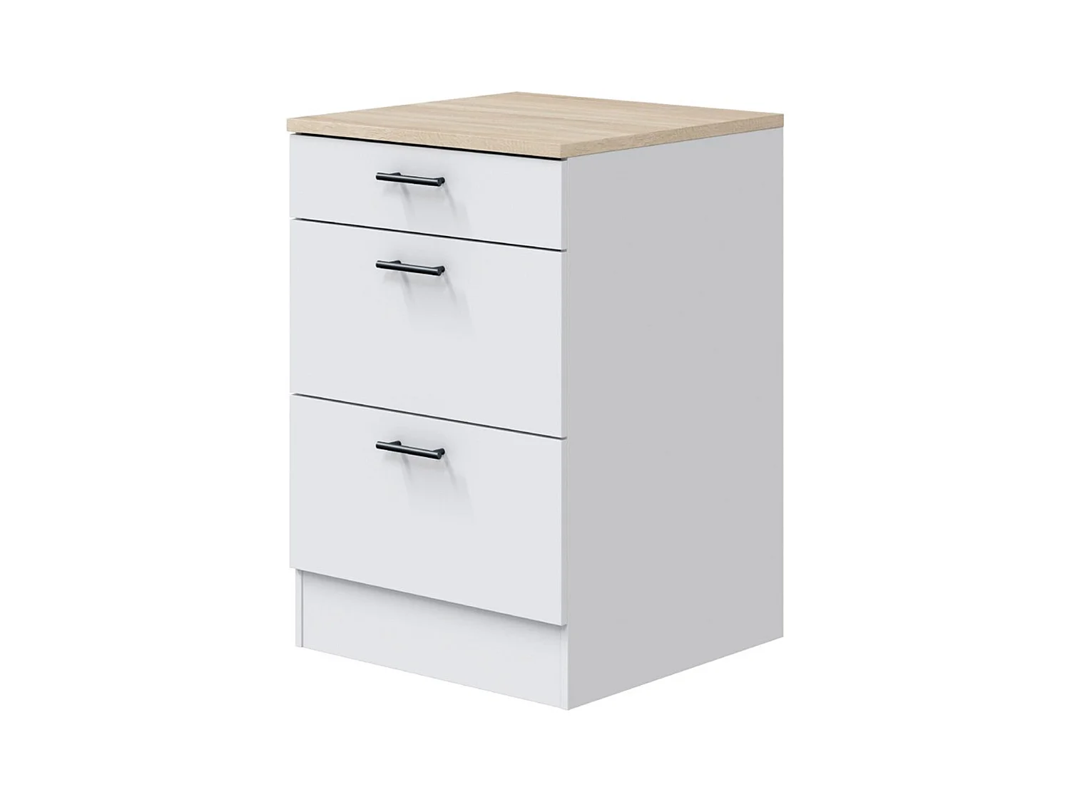 Meuble bas de cuisine de 3 tiroirs avec plan de travail  coloris blanc brillant /chêne canadien - hauteur 90 x longueur 60 x profondeur 60 cm