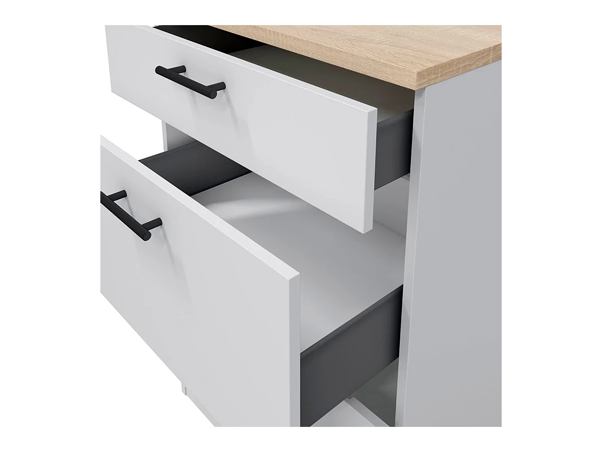 Meuble bas de cuisine de 3 tiroirs avec plan de travail  coloris blanc brillant /chêne canadien - hauteur 90 x longueur 60 x profondeur 60 cm