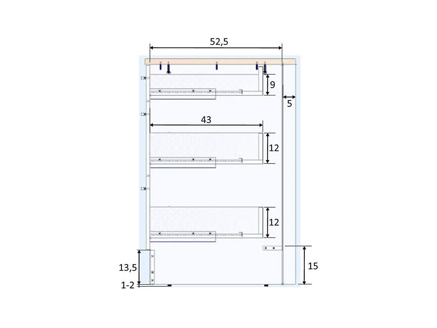 Meuble bas de cuisine de 3 tiroirs avec plan de travail  coloris blanc brillant /chêne canadien - hauteur 90 x longueur 60 x profondeur 60 cm