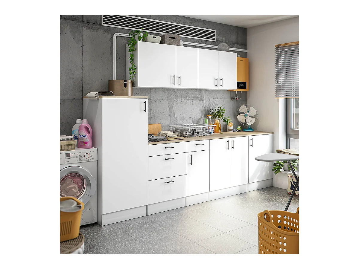 Meuble bas de cuisine de 3 tiroirs avec plan de travail  coloris blanc brillant /chêne canadien - hauteur 90 x longueur 60 x profondeur 60 cm