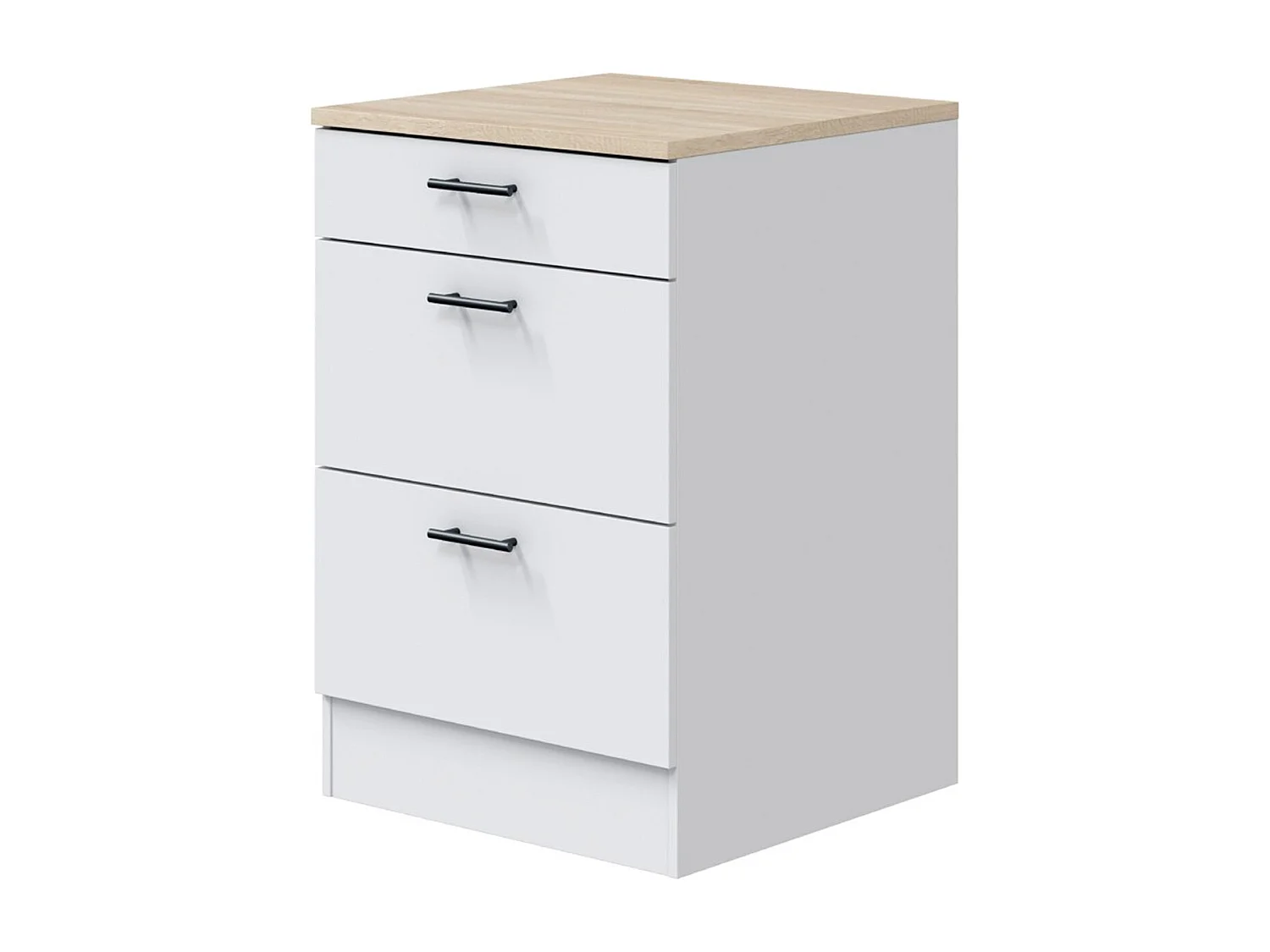 Meuble bas de cuisine de 3 tiroirs avec plan de travail  coloris blanc brillant /chêne canadien - hauteur 90 x longueur 60 x profondeur 60 cm