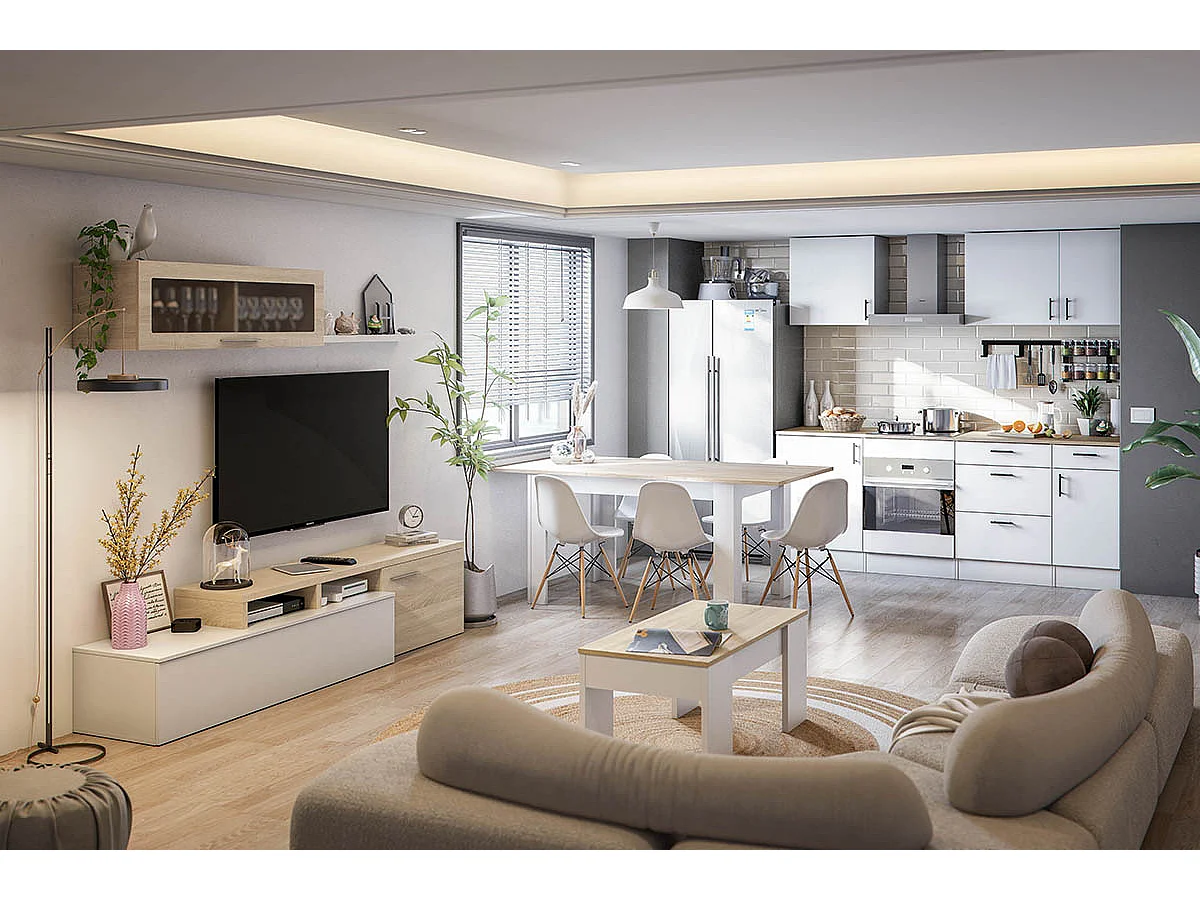 Meuble à suspendre, meuble haut pour cuisine avec 1 porte coloris blanc brillant - hauteur 59 x longueur 60 x profondeur 34 cm