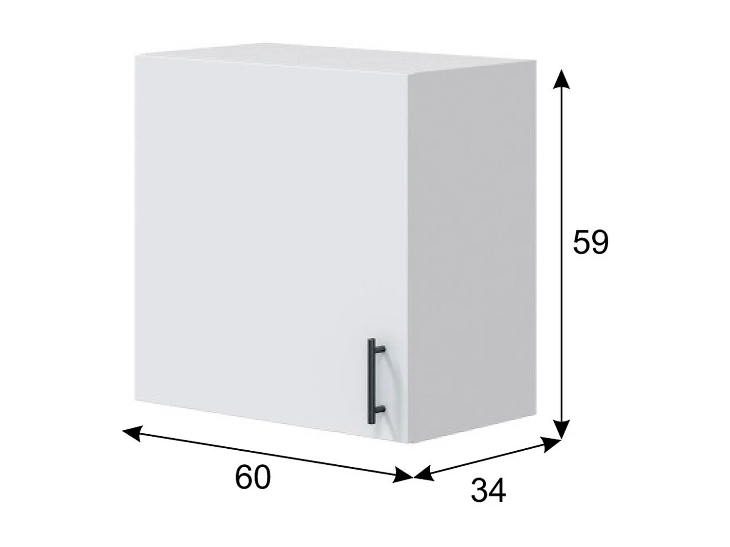 Meuble à suspendre, meuble haut pour cuisine avec 1 porte coloris blanc brillant - hauteur 59 x longueur 60 x profondeur 34 cm