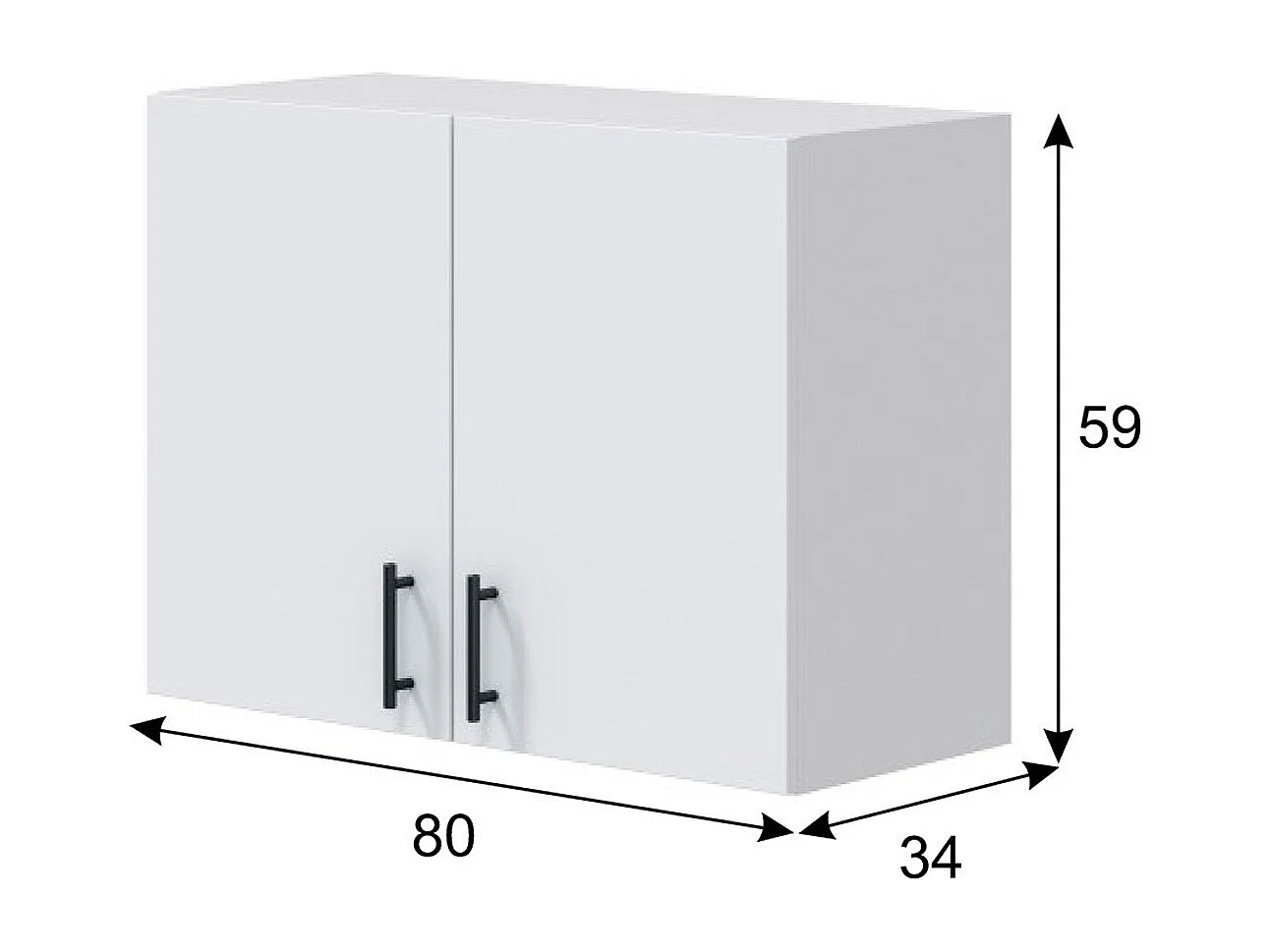 Meuble à suspendre, meuble haut pour cuisine avec 2 portes coloris blanc brillant - hauteur 59 x longueur 80 x profondeur 34 cm