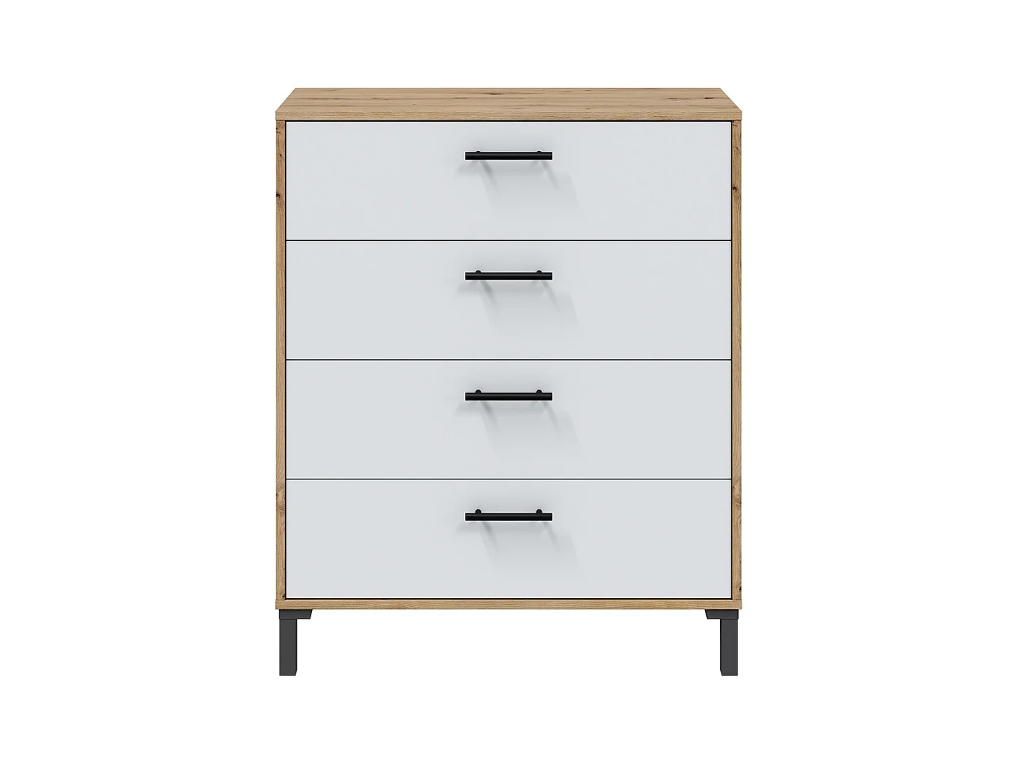 Commode, meuble de rangement avec 4 tiroirs coloris chêne nordique, blanc artic - hauteur 94 x longueur 78 x profondeur 40 cm