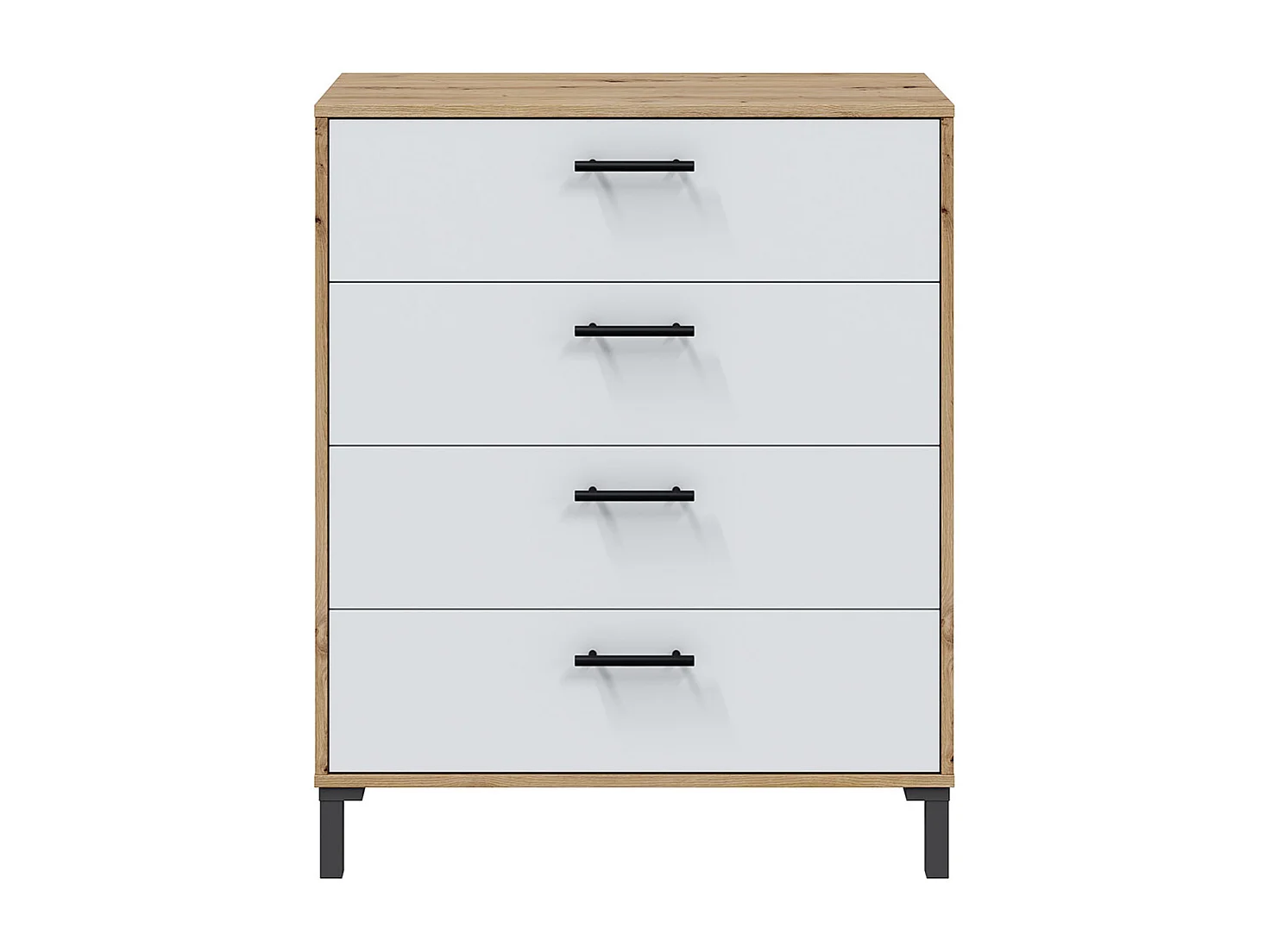Commode, meuble de rangement avec 4 tiroirs coloris chêne nordique, blanc artic - hauteur 94 x longueur 78 x profondeur 40 cm