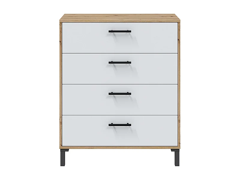 Commode, meuble de rangement avec 4 tiroirs coloris chêne nordique, blanc artic - hauteur 94 x longueur 78 x profondeur 40 cm