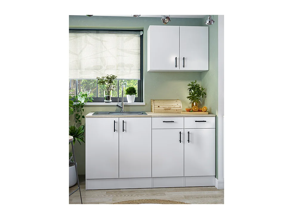 Ensemble de cuisine avec 4 éléments coloris blanc brillant/chêne canadien