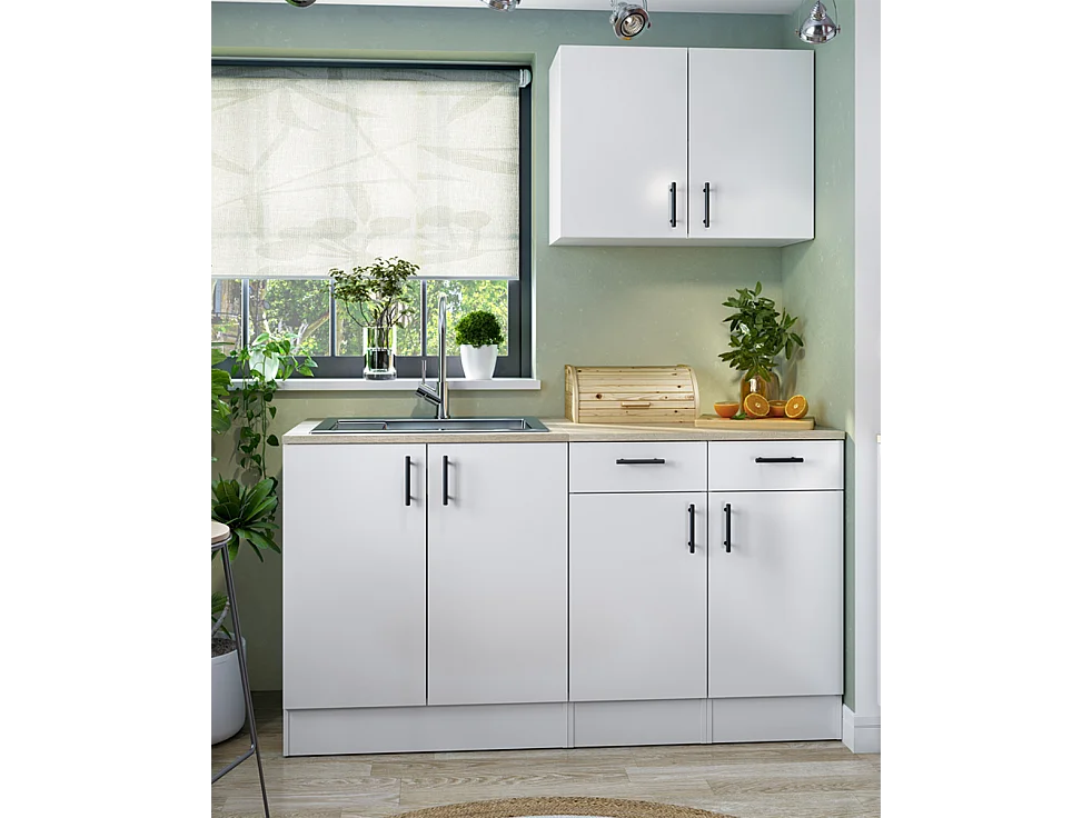 Ensemble de cuisine avec 4 éléments coloris blanc brillant/chêne canadien