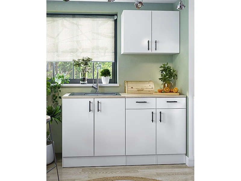 Ensemble de cuisine avec 4 éléments coloris blanc brillant/chêne canadien