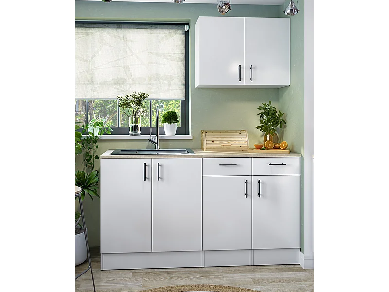 Ensemble de cuisine avec 4 éléments coloris blanc brillant/chêne canadien