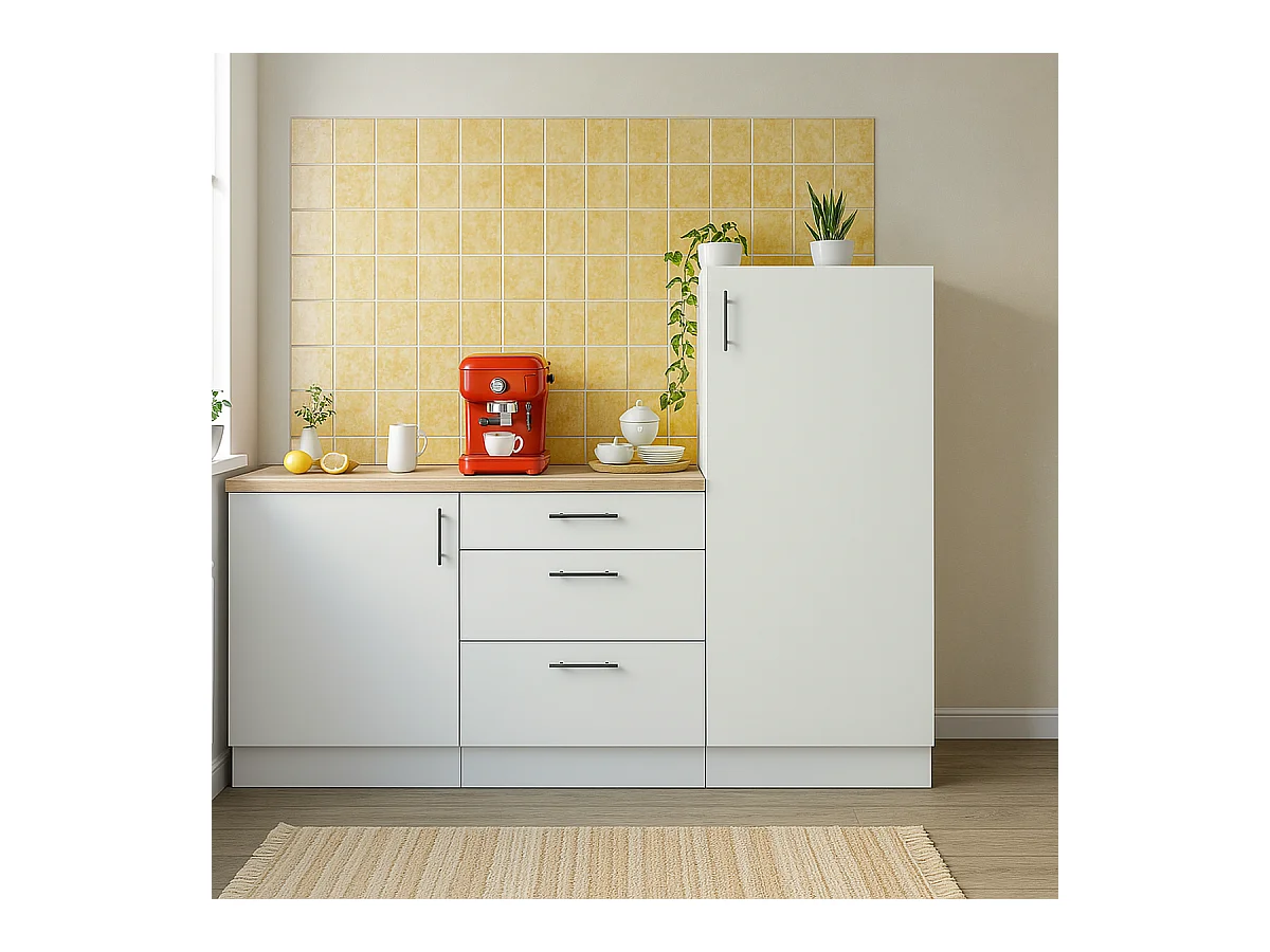 Ensemble de cuisine composé de 3 modules coloris blanc brillant/chêne canadien