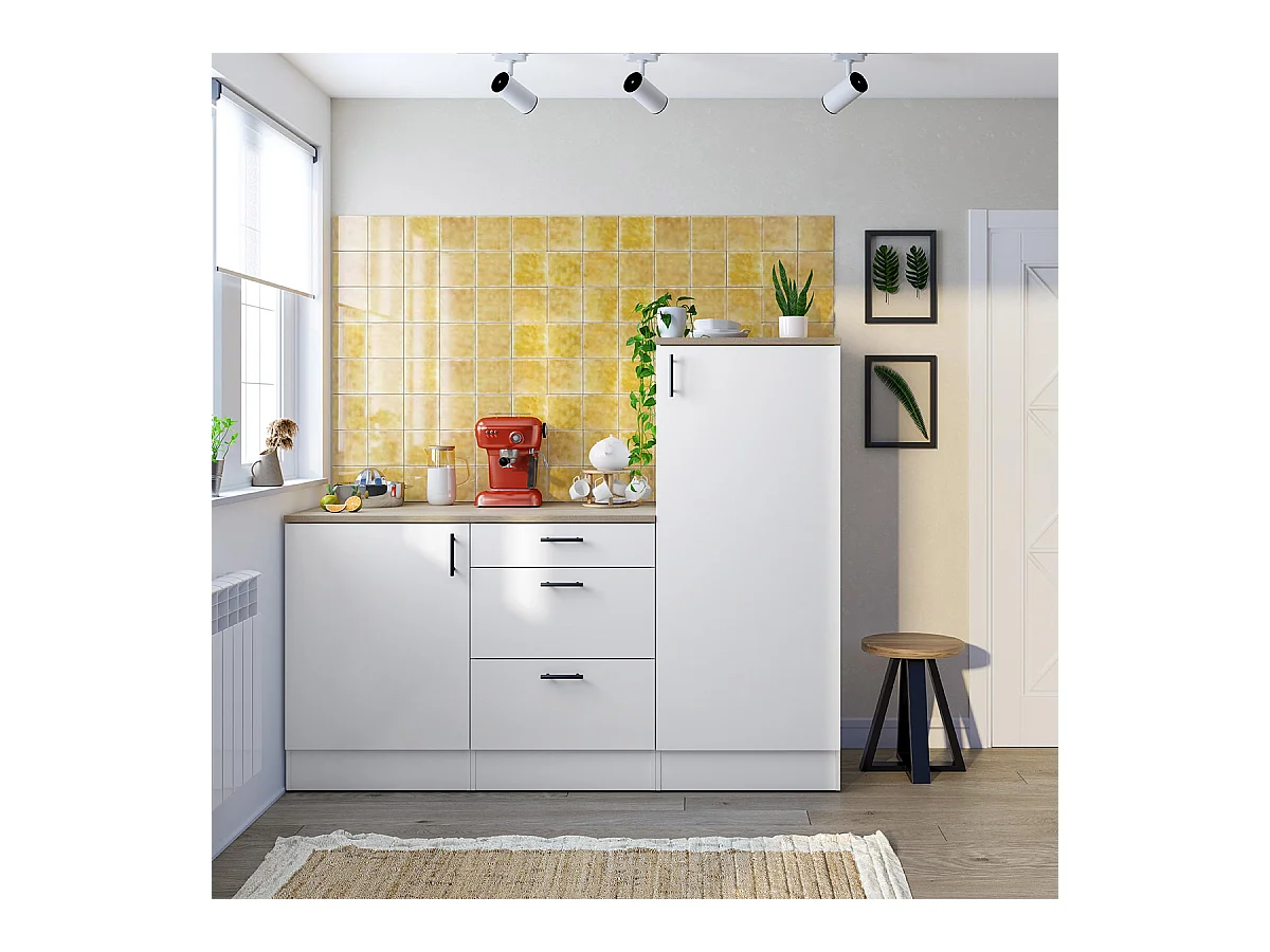 Ensemble de cuisine composé de 3 modules coloris blanc brillant/chêne canadien