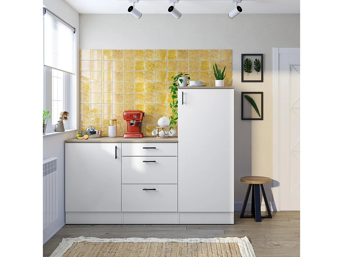 Ensemble de cuisine composé de 3 modules coloris blanc brillant/chêne canadien