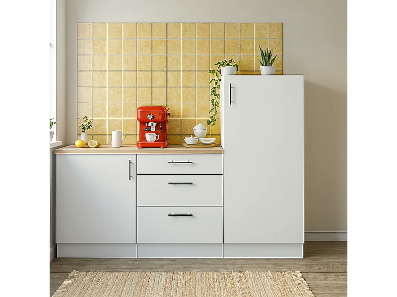 Ensemble de cuisine composé de 3 modules coloris blanc brillant/chêne canadien