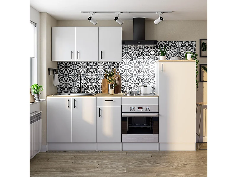 Ensemble de cuisine de 6 éléments coloris blanc brillant/chêne canadien