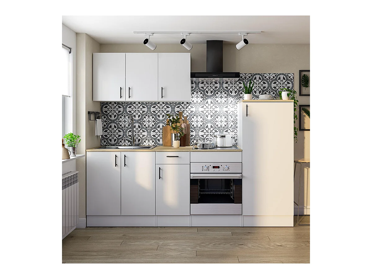 Ensemble de cuisine de 6 éléments coloris blanc brillant/chêne canadien