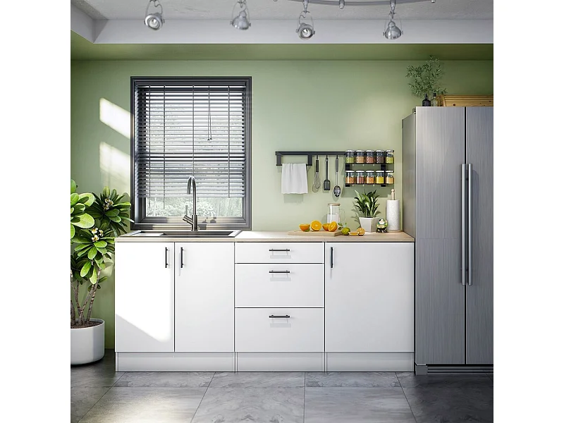 Ensemble de cuisine composé de 3 éléments coloris blanc brillant/chêne canadien