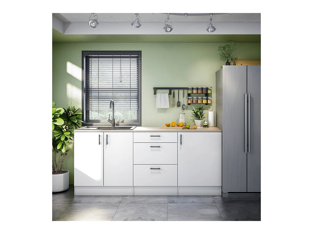 Ensemble de cuisine composé de 3 éléments coloris blanc brillant/chêne canadien